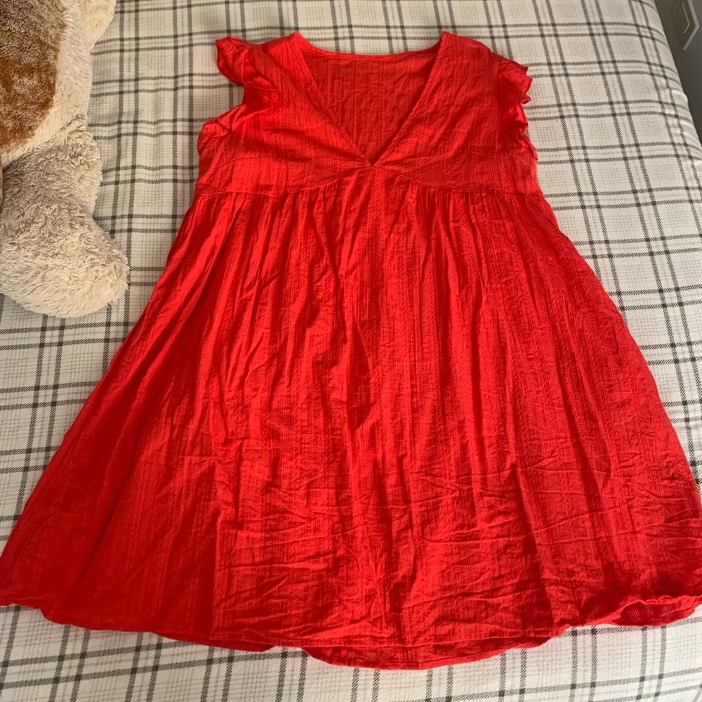 Red babydoll dress with ruffle sleeves